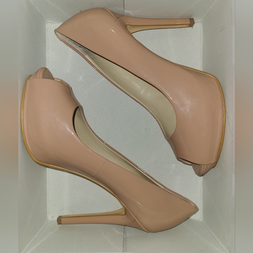 Guess Nude Patent Peep-Toe Heels